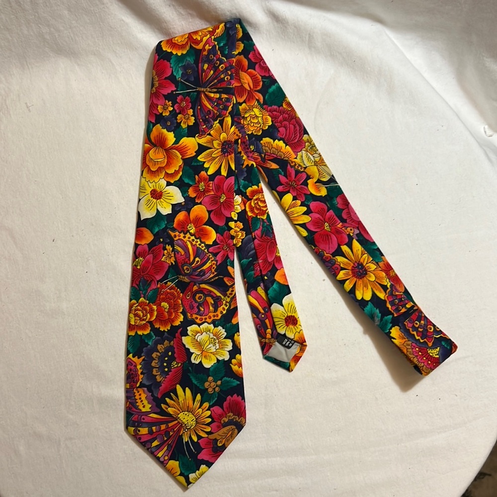 Pre-Owned John Weitz Necktie Neck Tie Floral Flowers 100% cotton